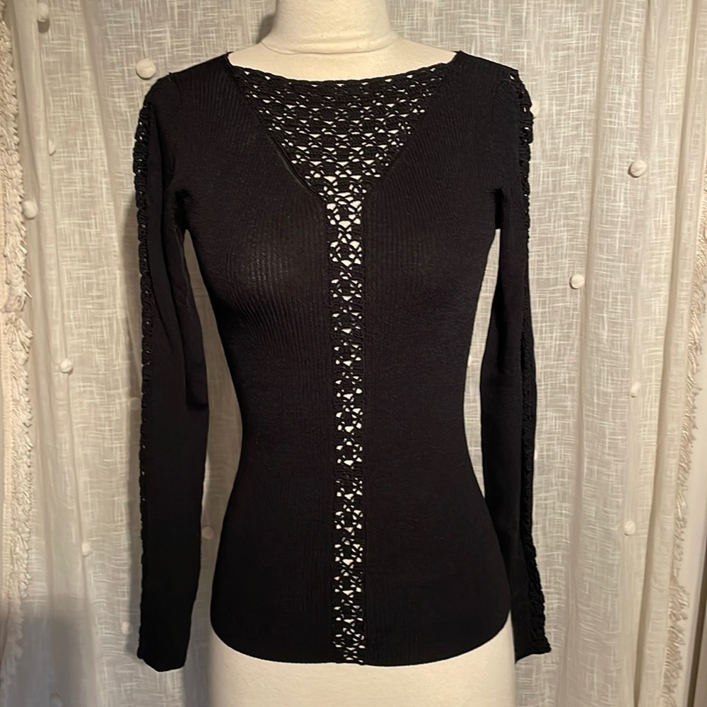 Cache Black Long Sleeve Knit, Size L